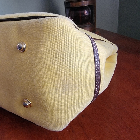 Vintage Dooney & Bourke Yellow Canvas Twill Shopper Tote Bag Brown Leather Purse - Picture 7 of 14
